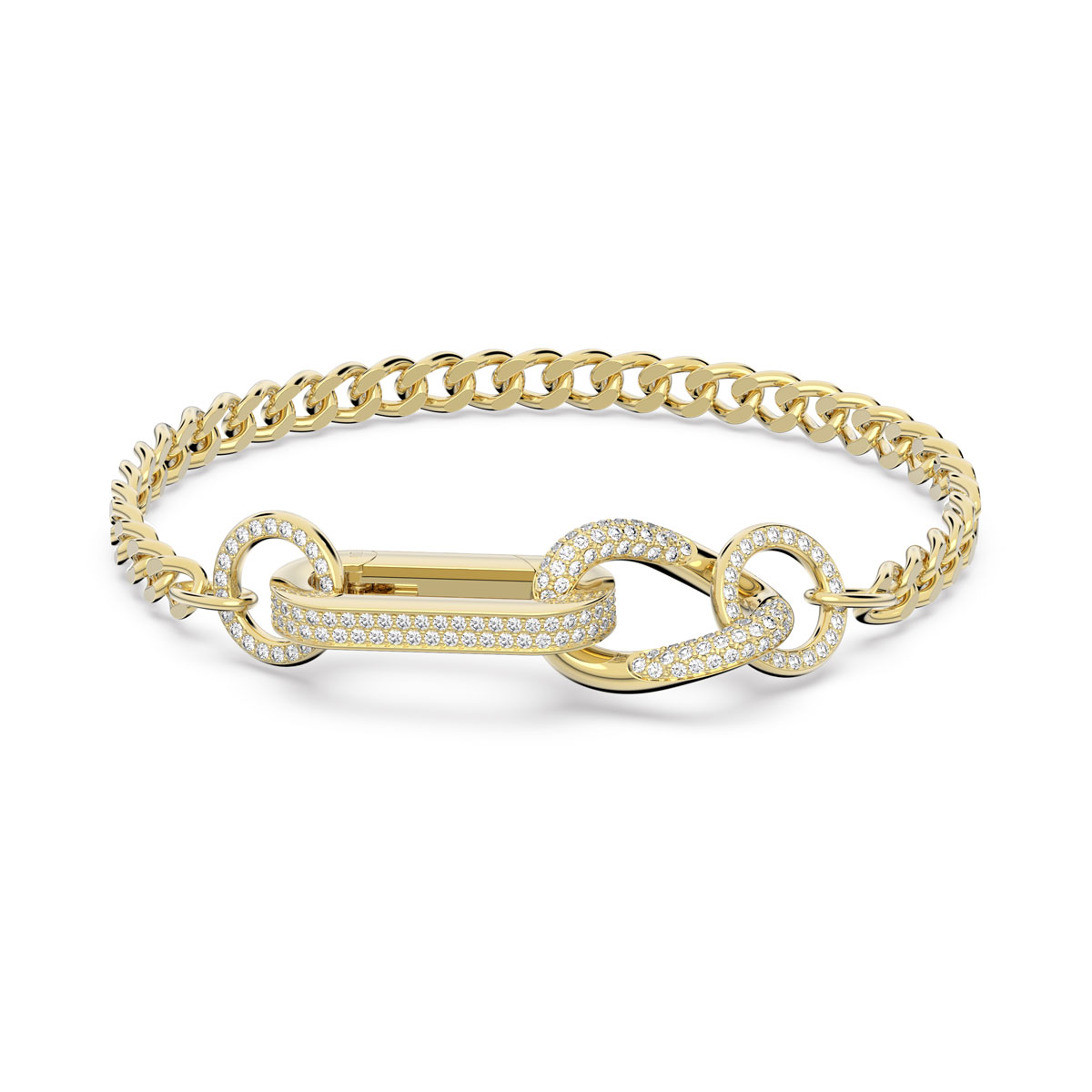 Swarovski Dextera Bracelet, Pave, Mixed Links, White, Gold Tone Plated, XL